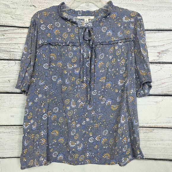 Zac & Rachel XL Blue Yellow Floral Ruffle Blouse - Picture 1 of 9